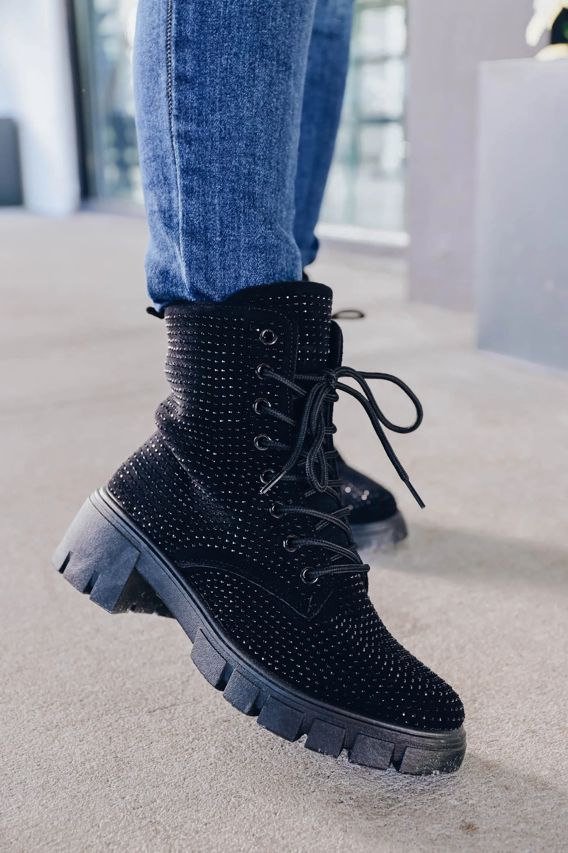Rider Studded Combat Boots - Black