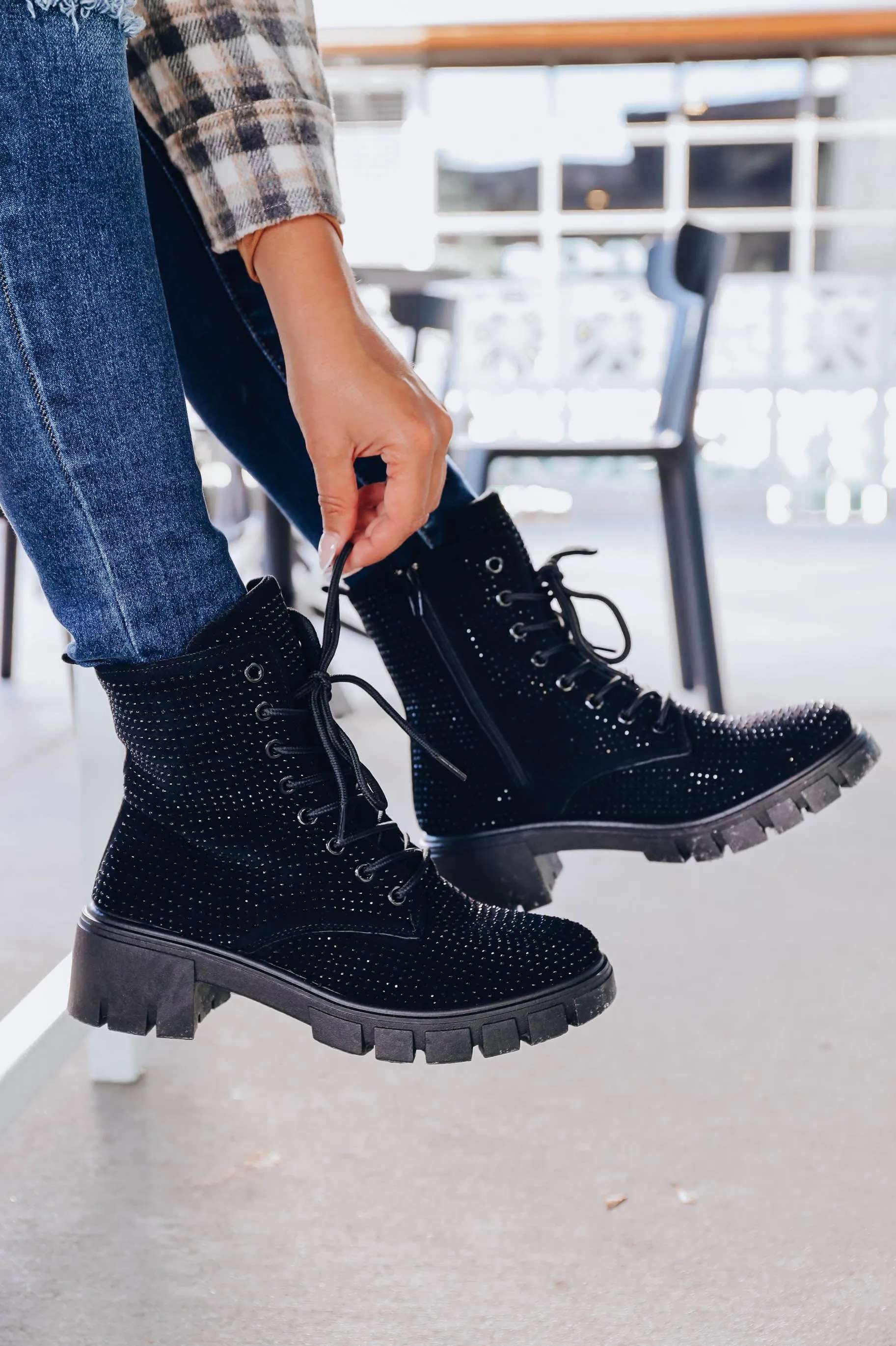 Rider Studded Combat Boots - Black