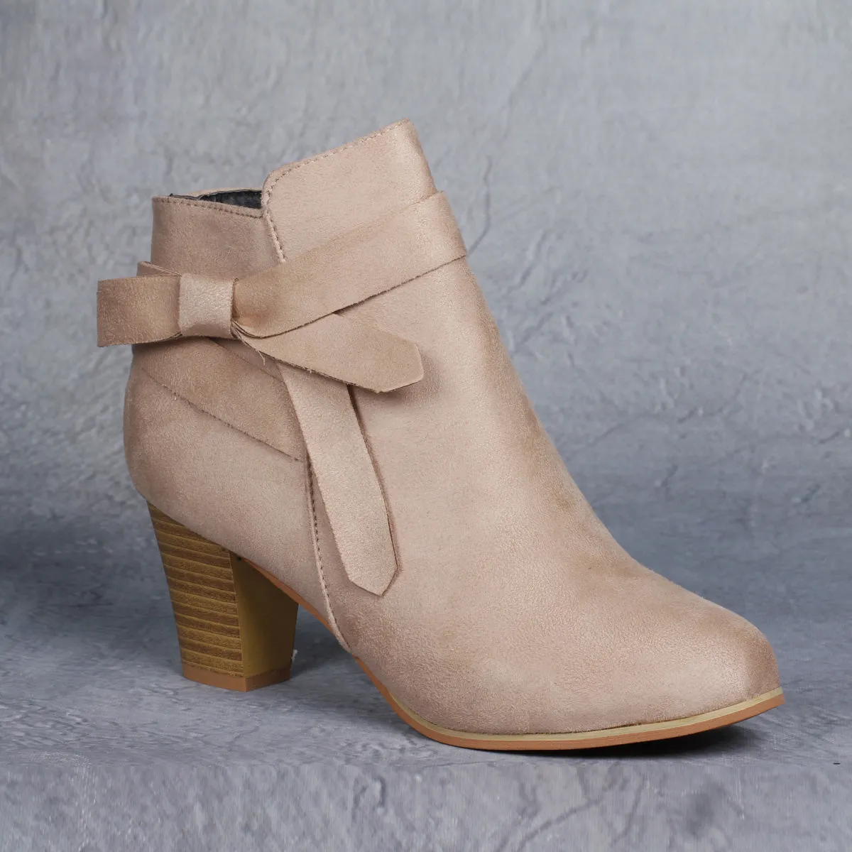 Short tube round head bowknot side zipper Martin boots women's autumn/winter 2021 new thick-heeled high-heeled women's boots and nude boots