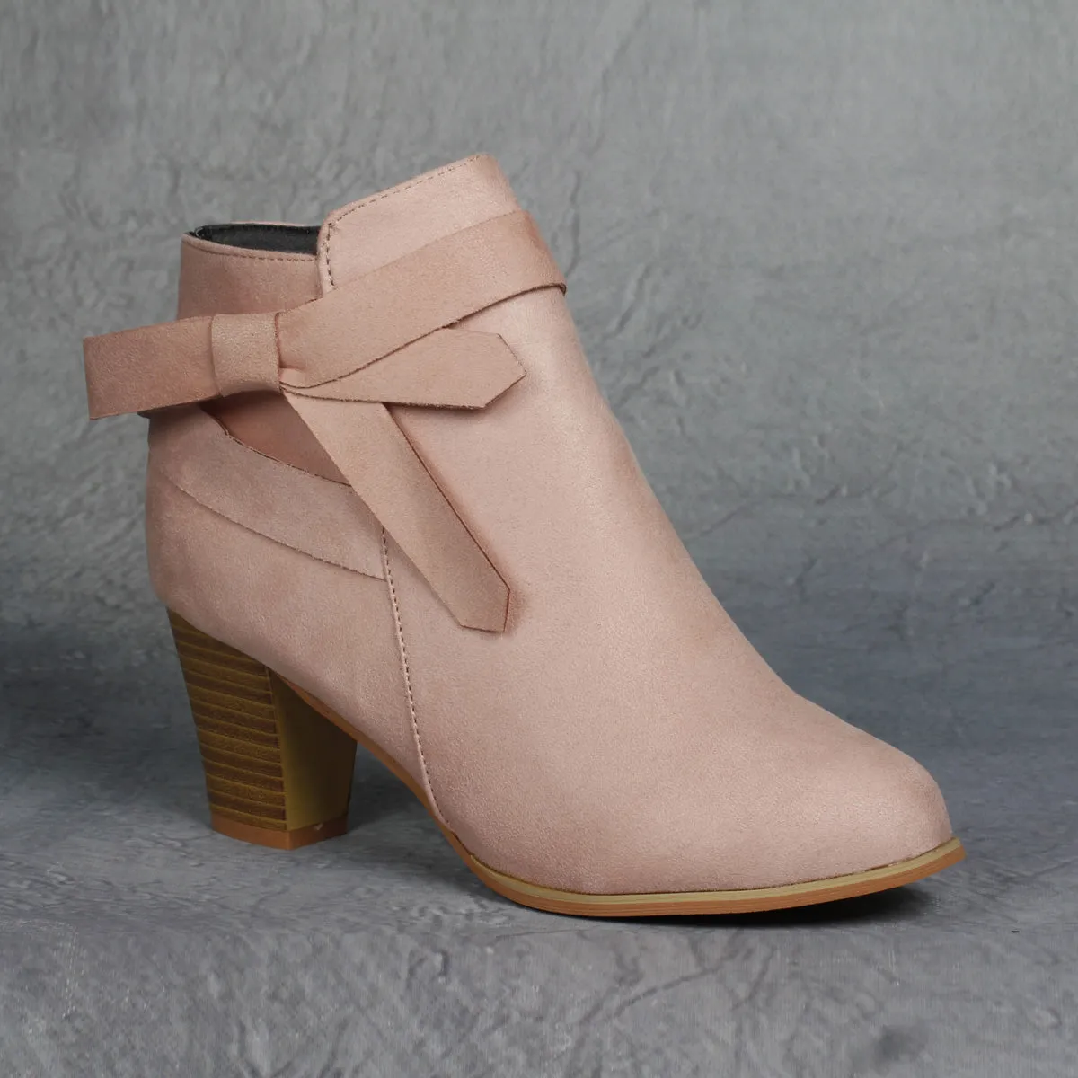Short tube round head bowknot side zipper Martin boots women's autumn/winter 2021 new thick-heeled high-heeled women's boots and nude boots