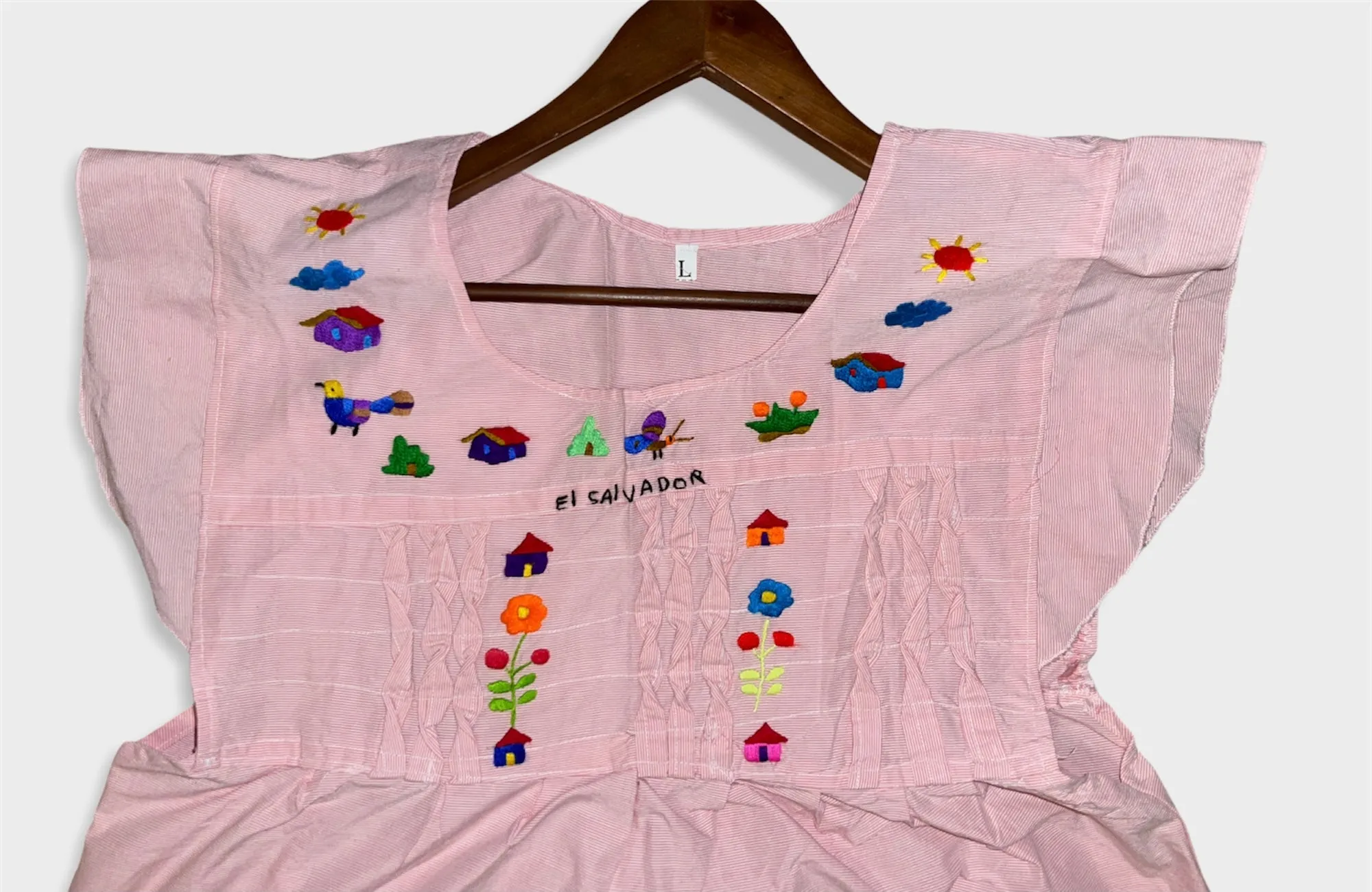 Size L Traditional Embroidered Reddish Dress from El Salvador-Vestido