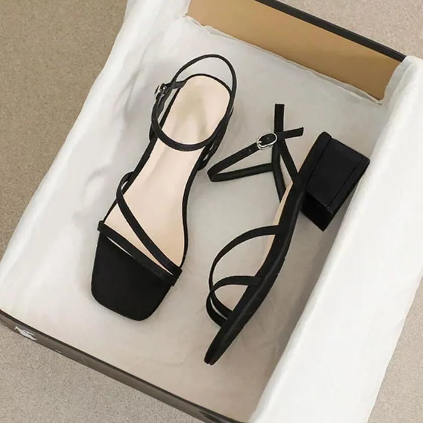 Small Size Strap Block Heel Suede Sandals MS102