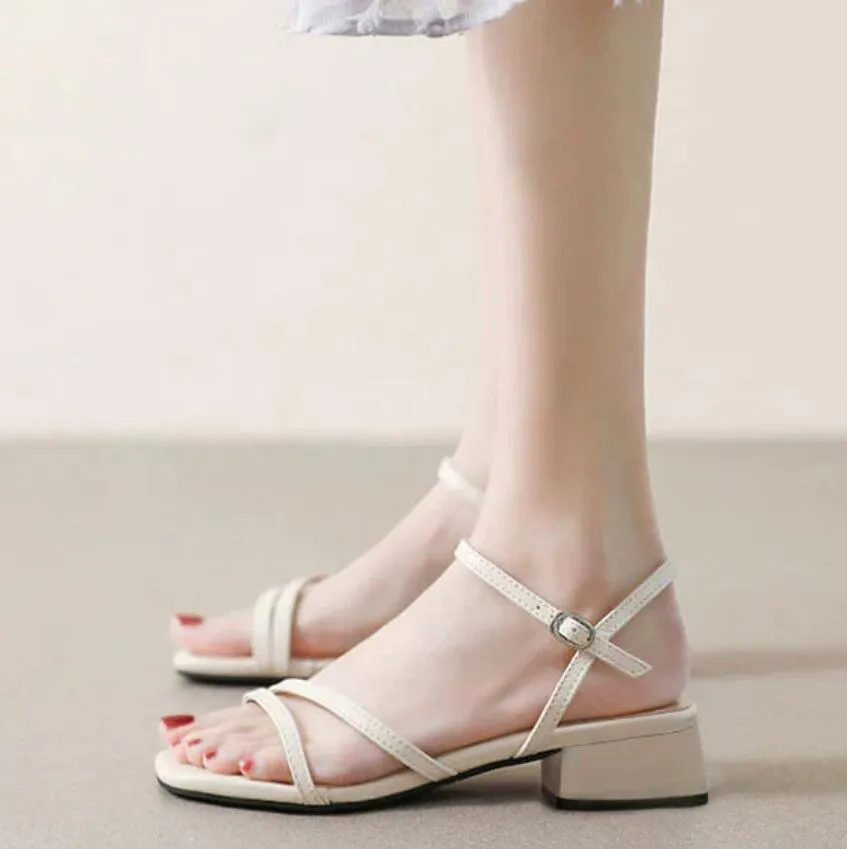 Small Size Strap Block Heel Suede Sandals MS102