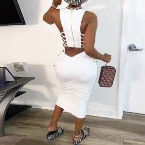 Solid Sleeveless Zipper Design Bandage Dress