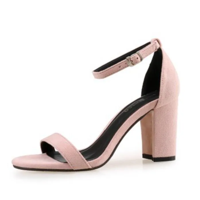 Suede One Strap Chunky Heel Sandals GS367