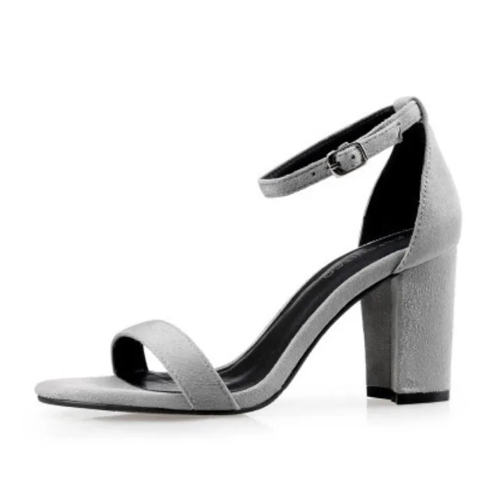 Suede One Strap Chunky Heel Sandals GS367