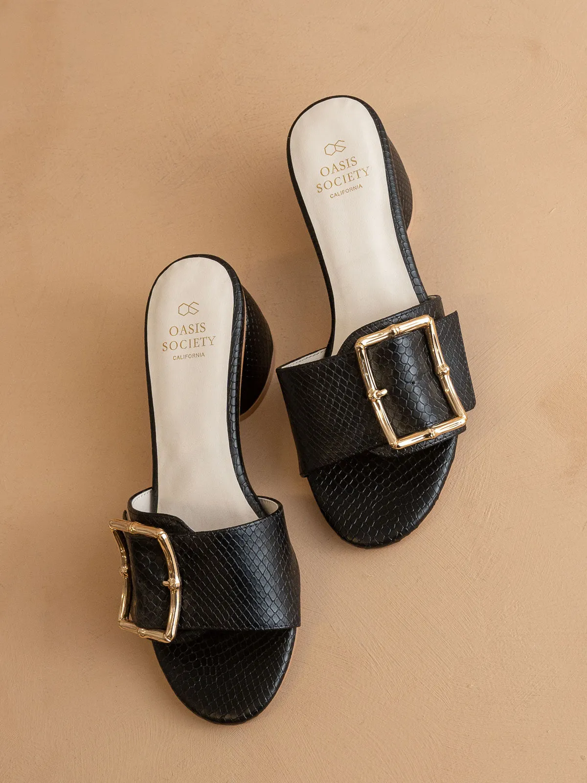 The Tucson | Black Low Heel with Bamboo Buckle