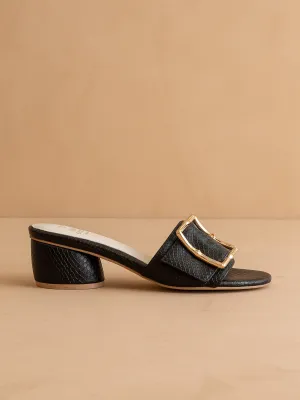 The Tucson | Black Low Heel with Bamboo Buckle