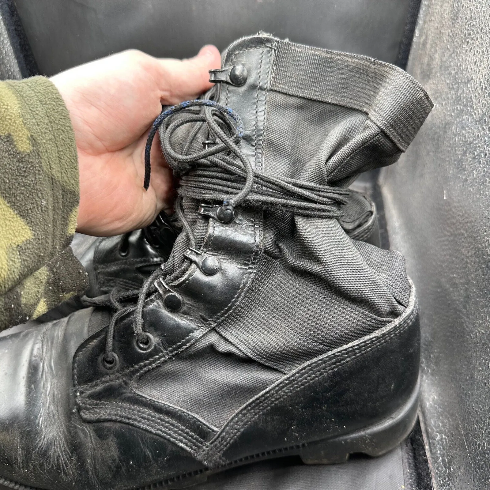 US Army Black Leather Duty Combat Bike Boots Wellco - Size EU 42 UK 9.5 US 10