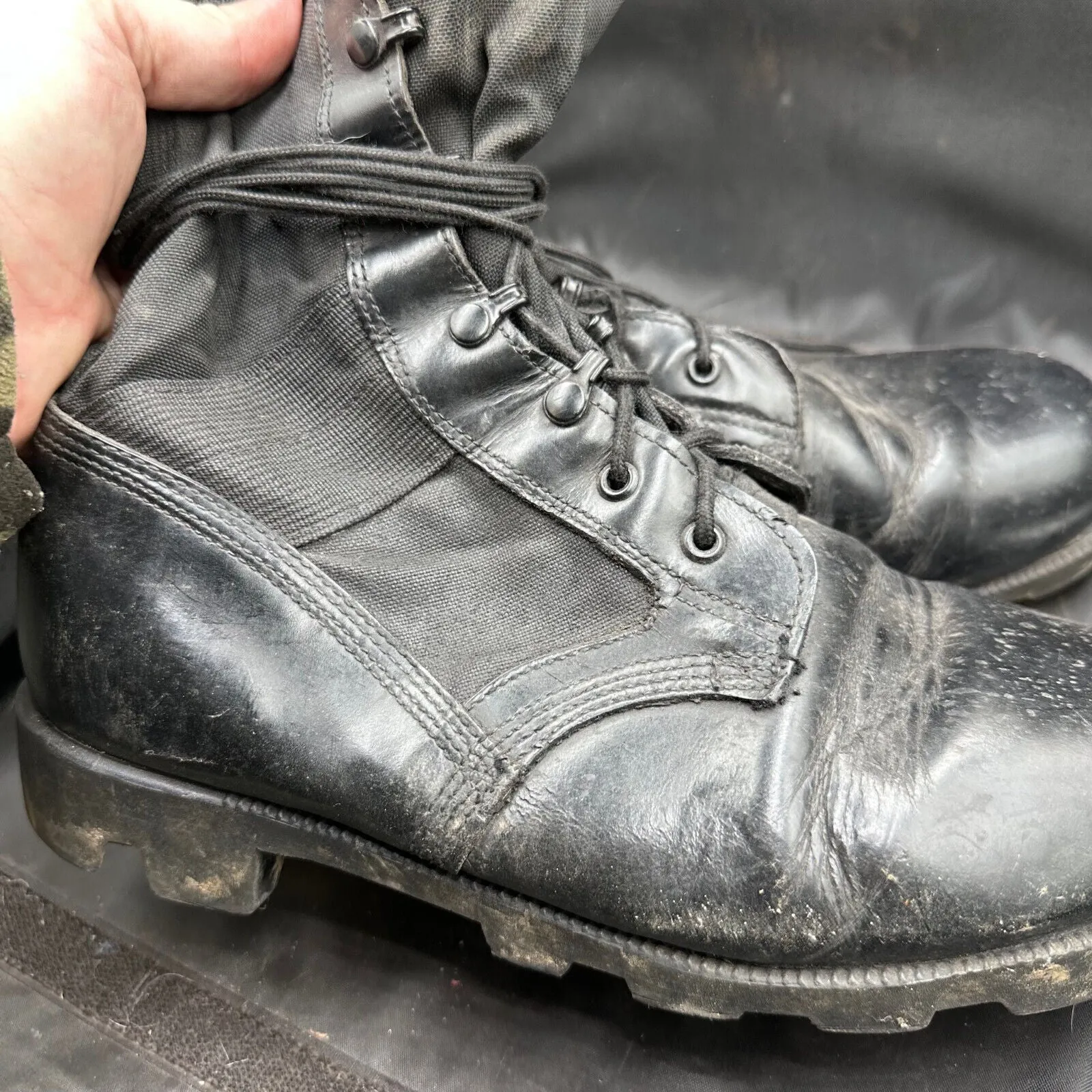 US Army Black Leather Duty Combat Bike Boots Wellco - Size EU 42 UK 9.5 US 10