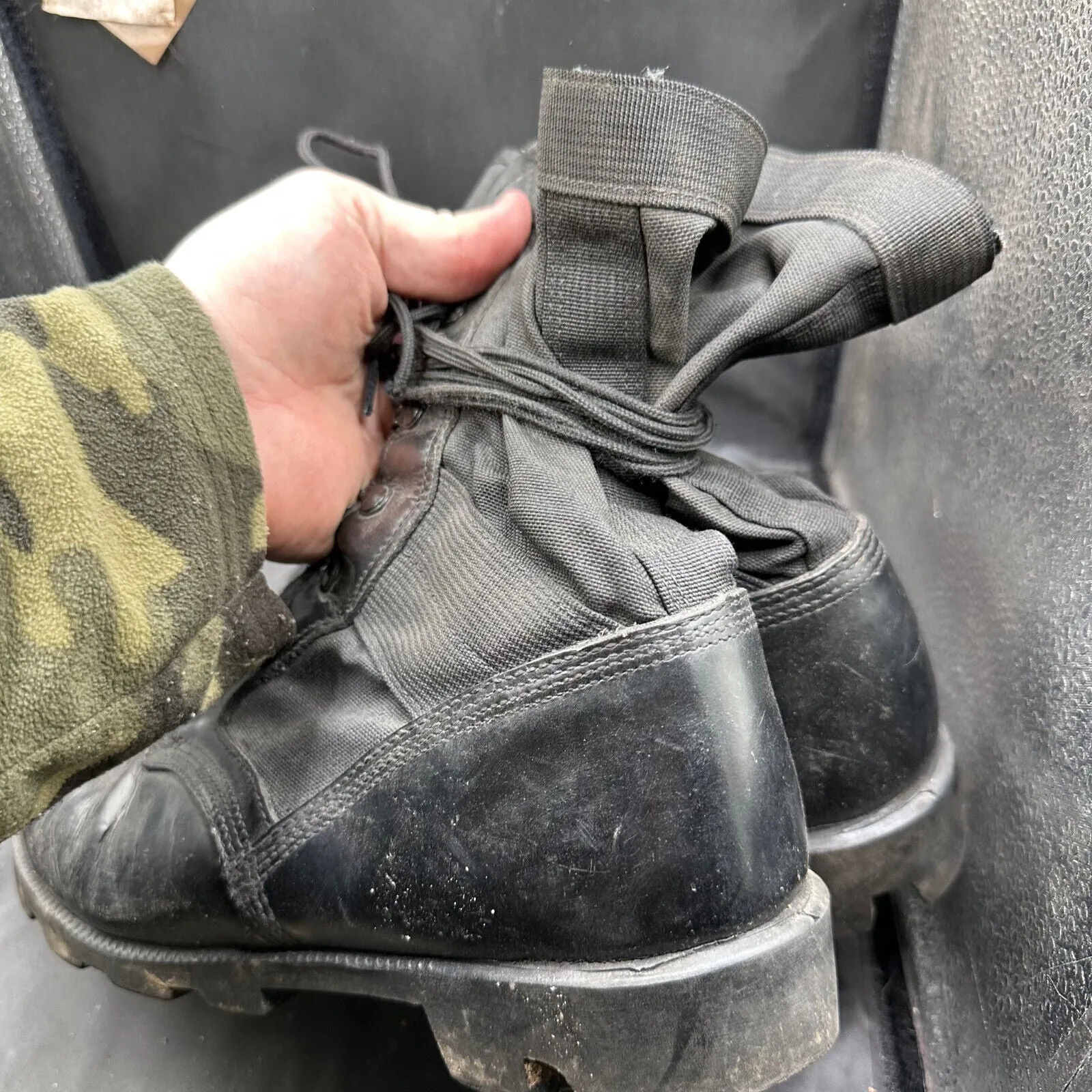 US Army Black Leather Duty Combat Bike Boots Wellco - Size EU 42 UK 9.5 US 10