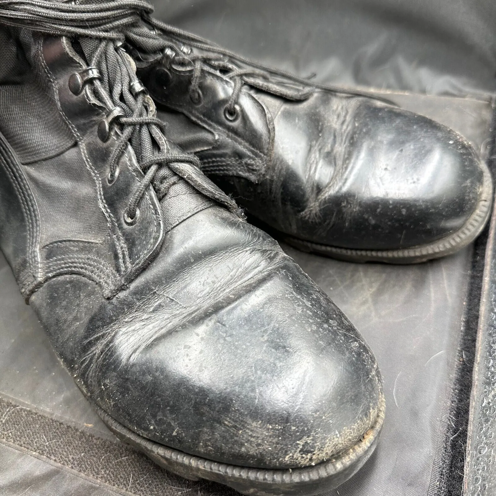 US Army Black Leather Duty Combat Bike Boots Wellco - Size EU 42 UK 9.5 US 10
