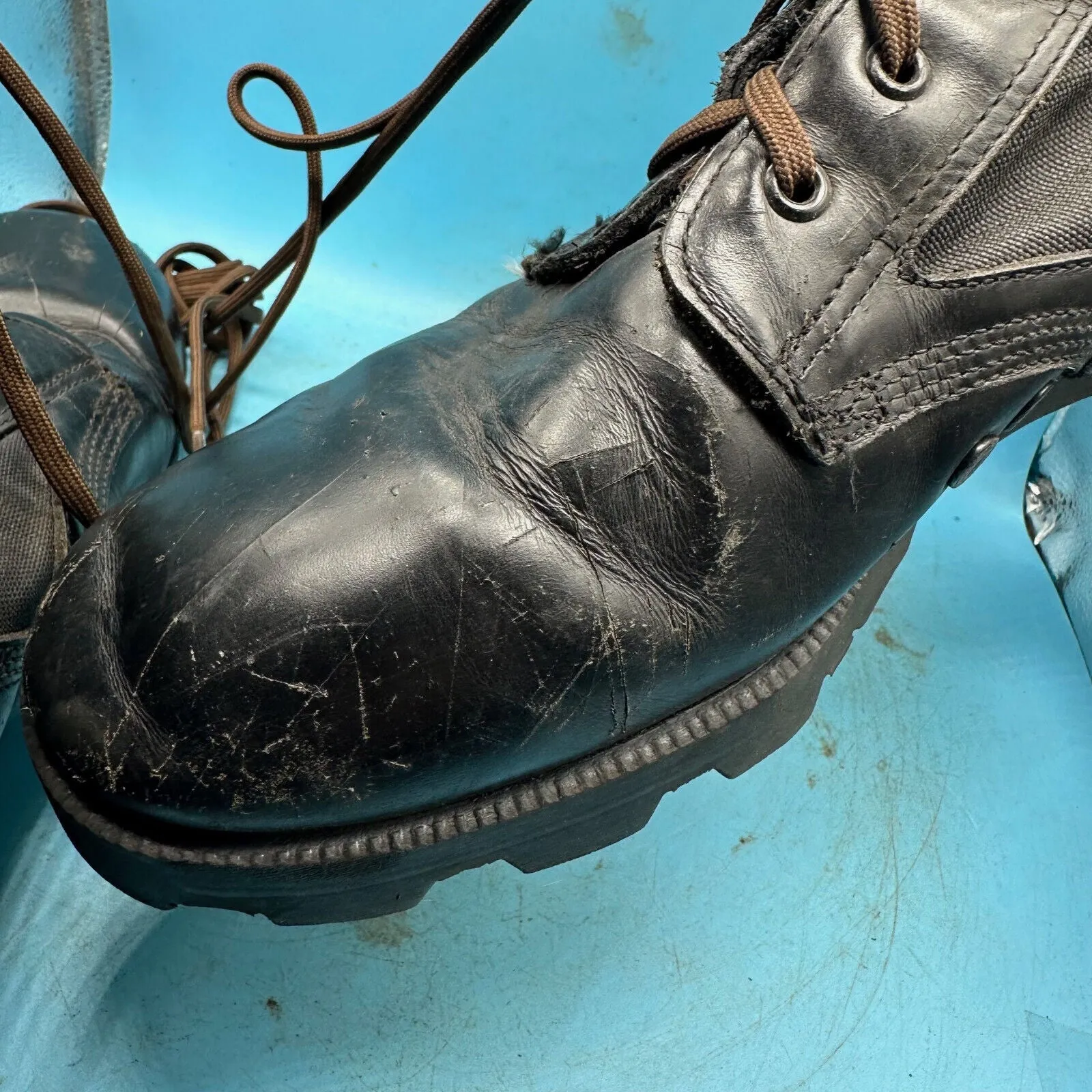 US Army Black Leather WELLCO Combat Boots - Size EU 45 - UK 10 - US 11R