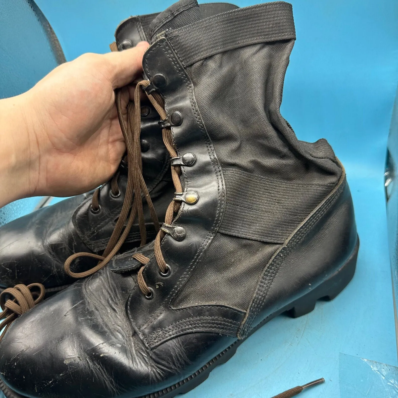 US Army Black Leather WELLCO Combat Boots - Size EU 45 - UK 10 - US 11R