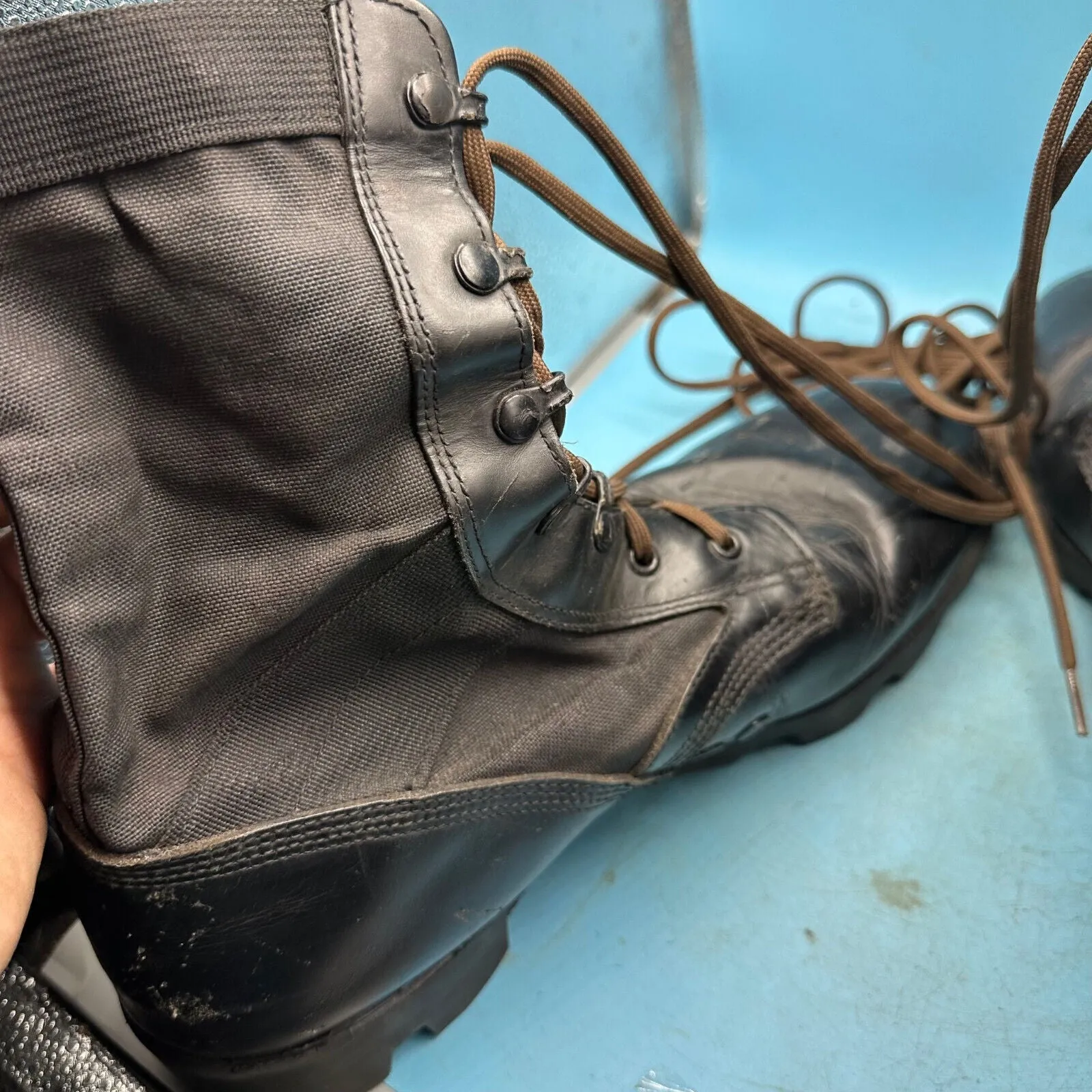 US Army Black Leather WELLCO Combat Boots - Size EU 45 - UK 10 - US 11R