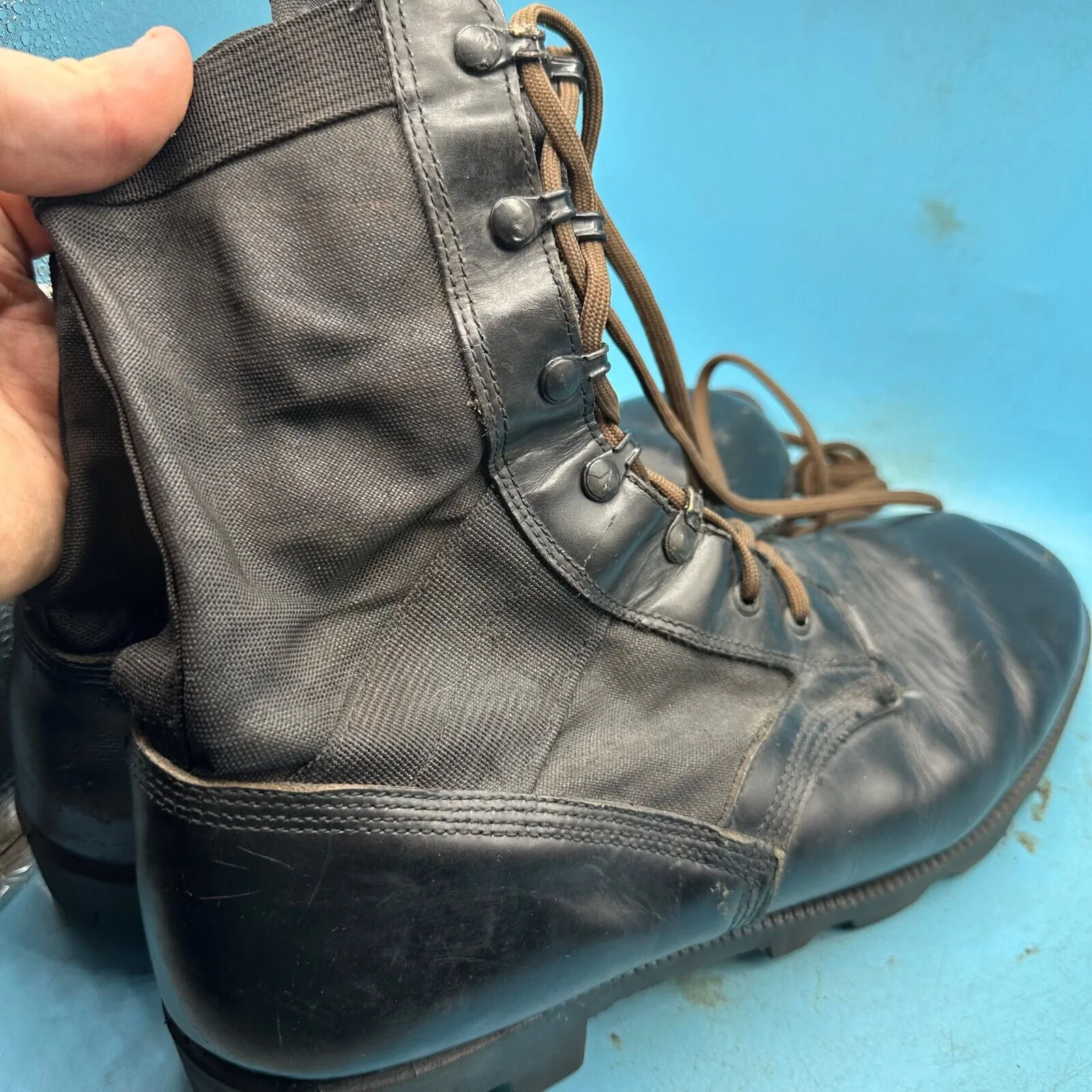 US Army Black Leather WELLCO Combat Boots - Size EU 45 - UK 10 - US 11R