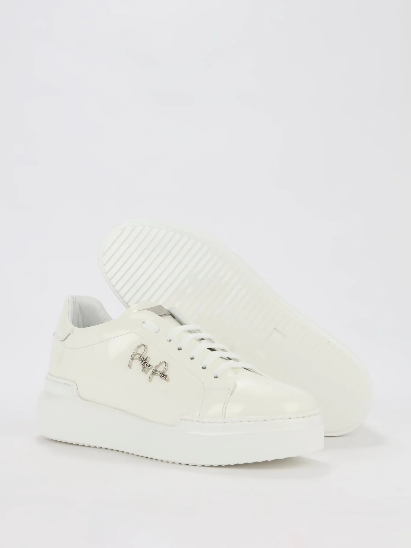 White Patent Leather Platform Sneakers