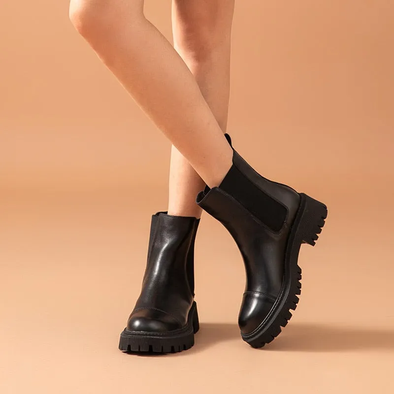 Women Genuine Cow Leather Platform Bootie