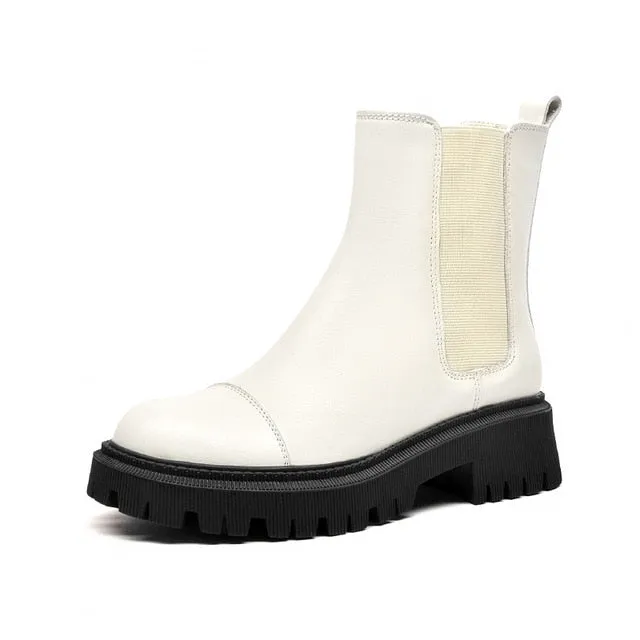 Women Genuine Cow Leather Platform Bootie