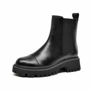 Women Genuine Cow Leather Platform Bootie
