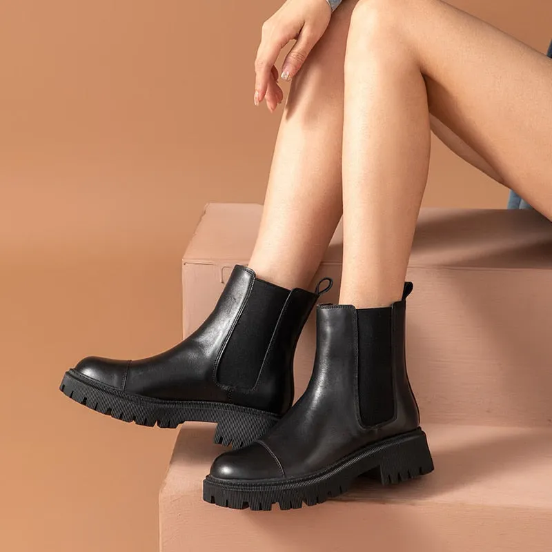 Women Genuine Cow Leather Platform Bootie