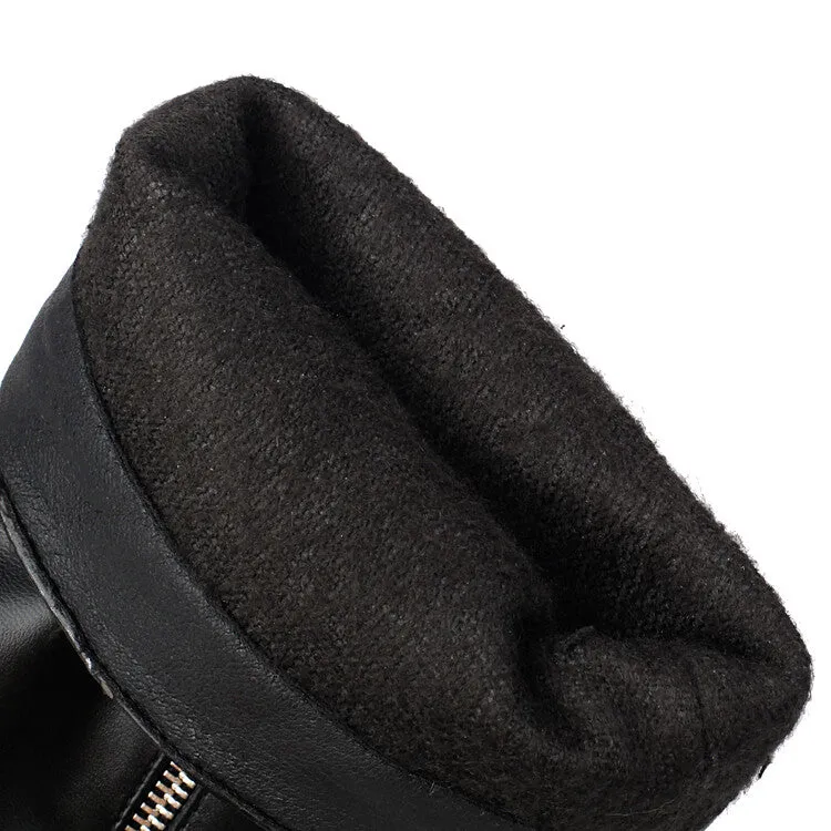 Women's Buckle Strap Round Toe Flat Platform Mid Calf Boots