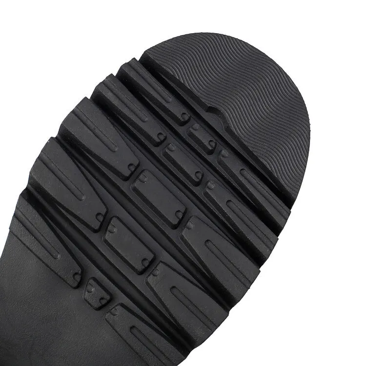 Women's Buckle Strap Round Toe Flat Platform Mid Calf Boots