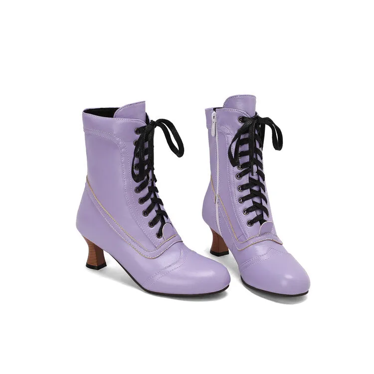 Women's Lace-Up Round Toe High Heel Ankle Boots