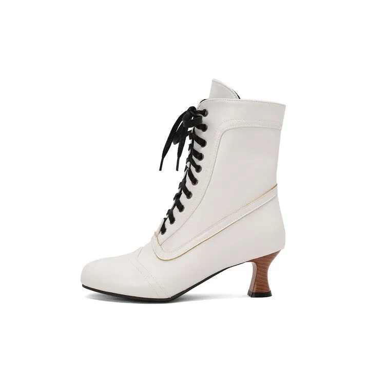 Women's Lace-Up Round Toe High Heel Ankle Boots
