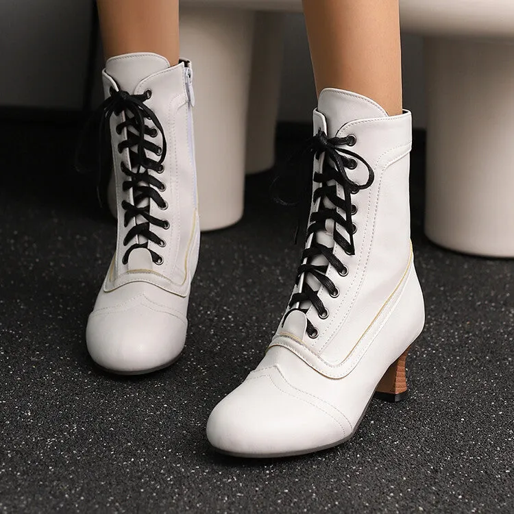 Women's Lace-Up Round Toe High Heel Ankle Boots