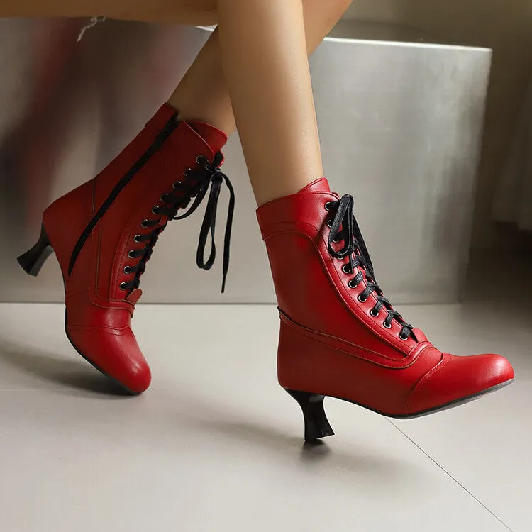 Women's Lace-Up Round Toe High Heel Ankle Boots