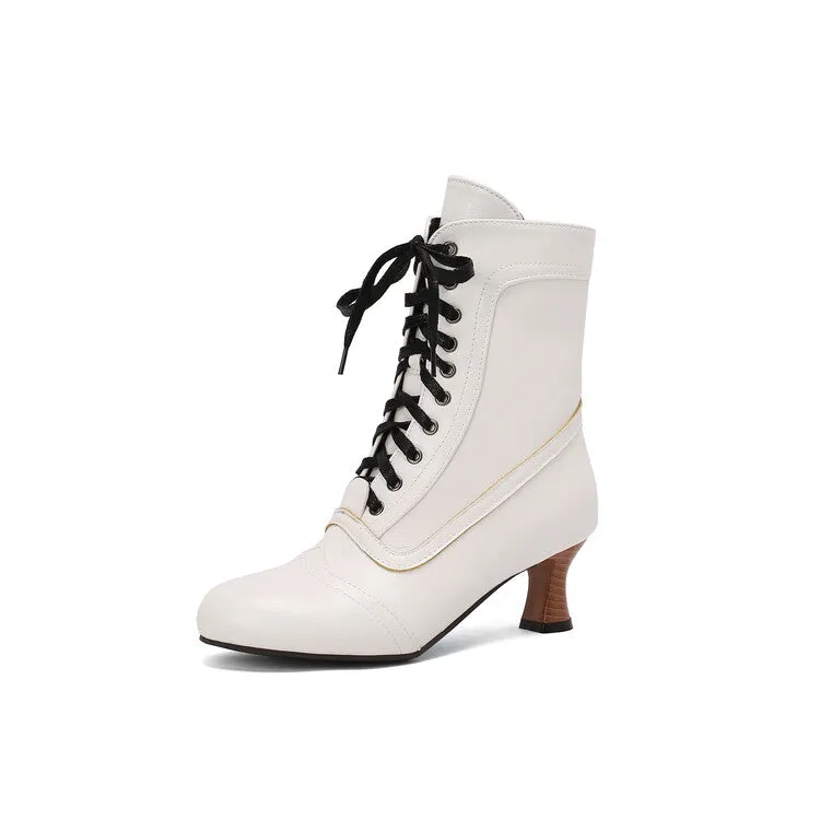 Women's Lace-Up Round Toe High Heel Ankle Boots