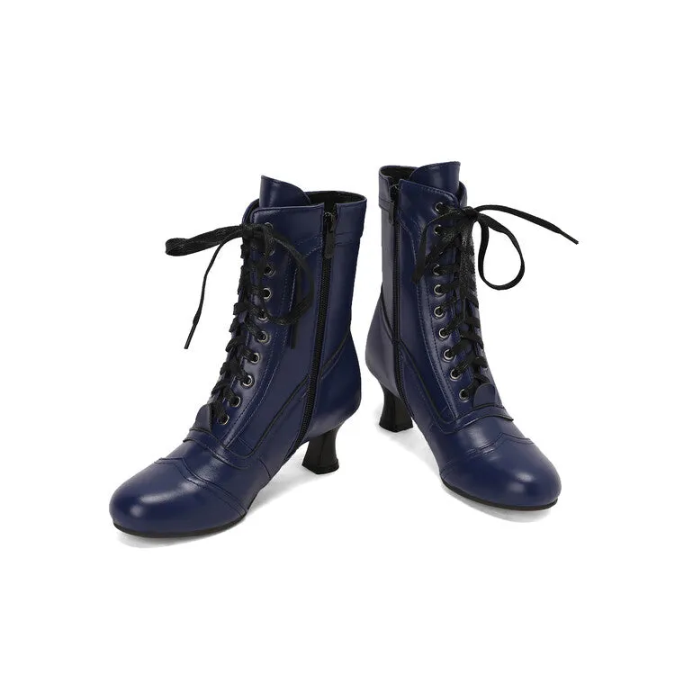 Women's Lace-Up Round Toe High Heel Ankle Boots