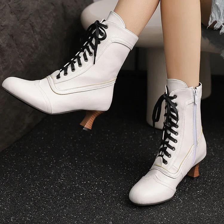 Women's Lace-Up Round Toe High Heel Ankle Boots