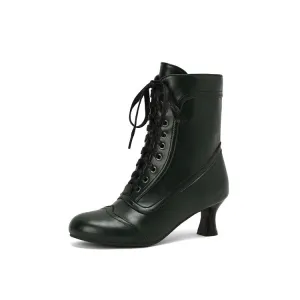Women's Lace-Up Round Toe High Heel Ankle Boots