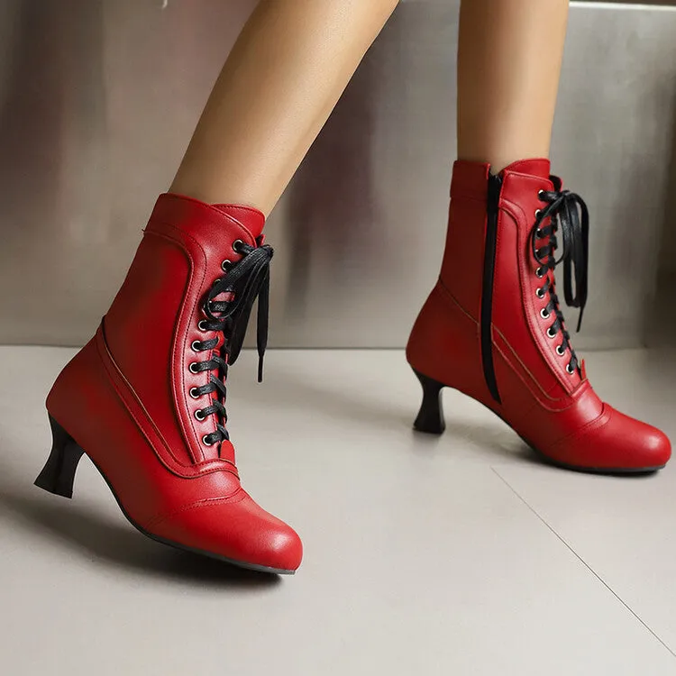 Women's Lace-Up Round Toe High Heel Ankle Boots