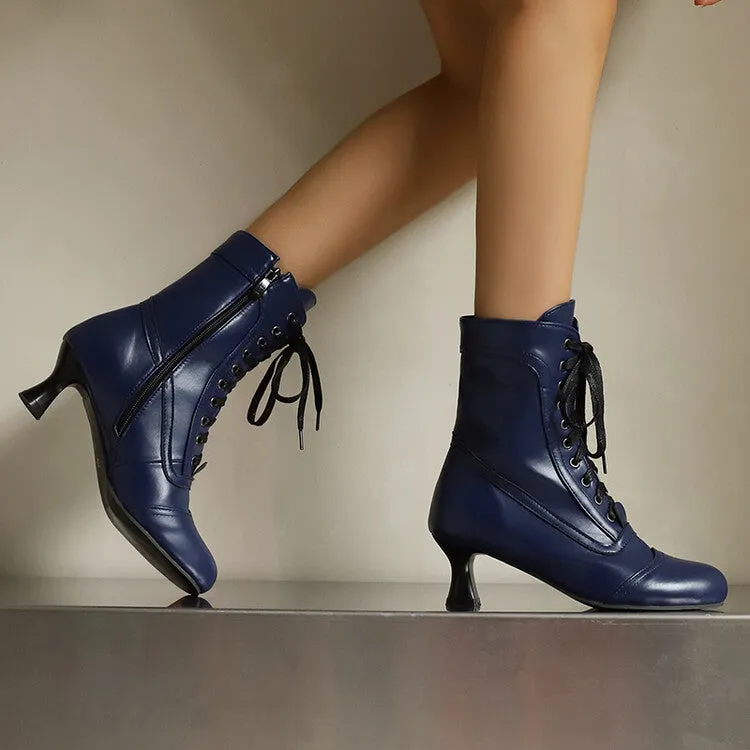 Women's Lace-Up Round Toe High Heel Ankle Boots
