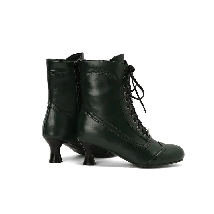 Women's Lace-Up Round Toe High Heel Ankle Boots