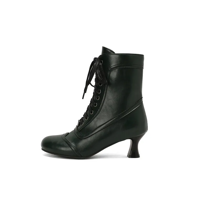 Women's Lace-Up Round Toe High Heel Ankle Boots