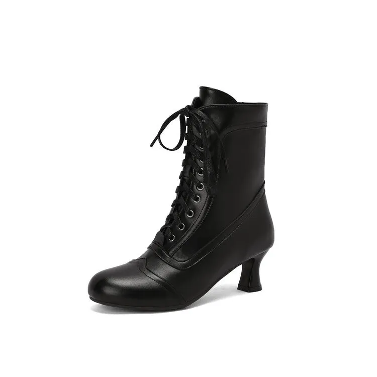 Women's Lace-Up Round Toe High Heel Ankle Boots