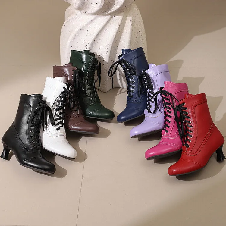Women's Lace-Up Round Toe High Heel Ankle Boots