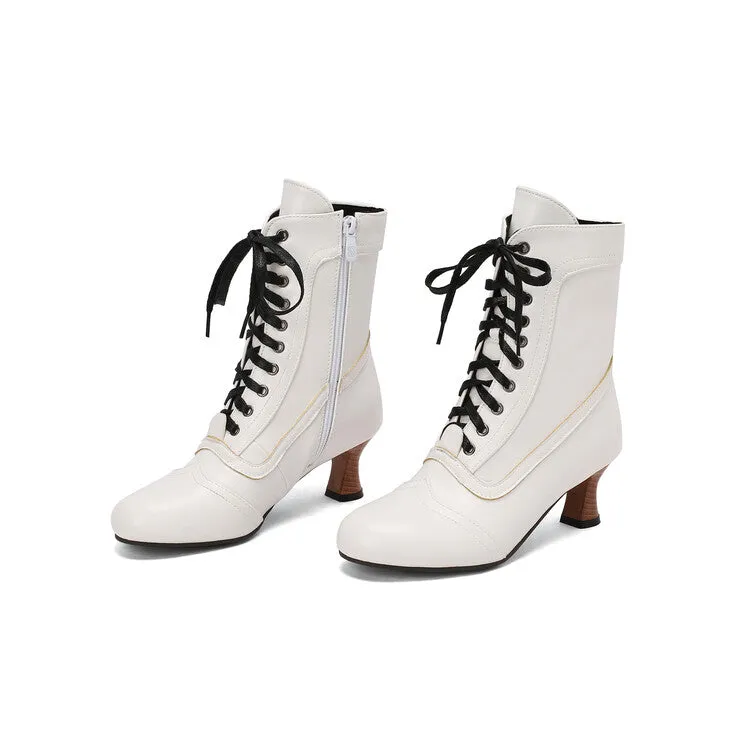 Women's Lace-Up Round Toe High Heel Ankle Boots