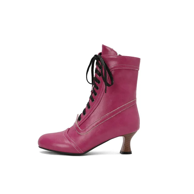 Women's Lace-Up Round Toe High Heel Ankle Boots