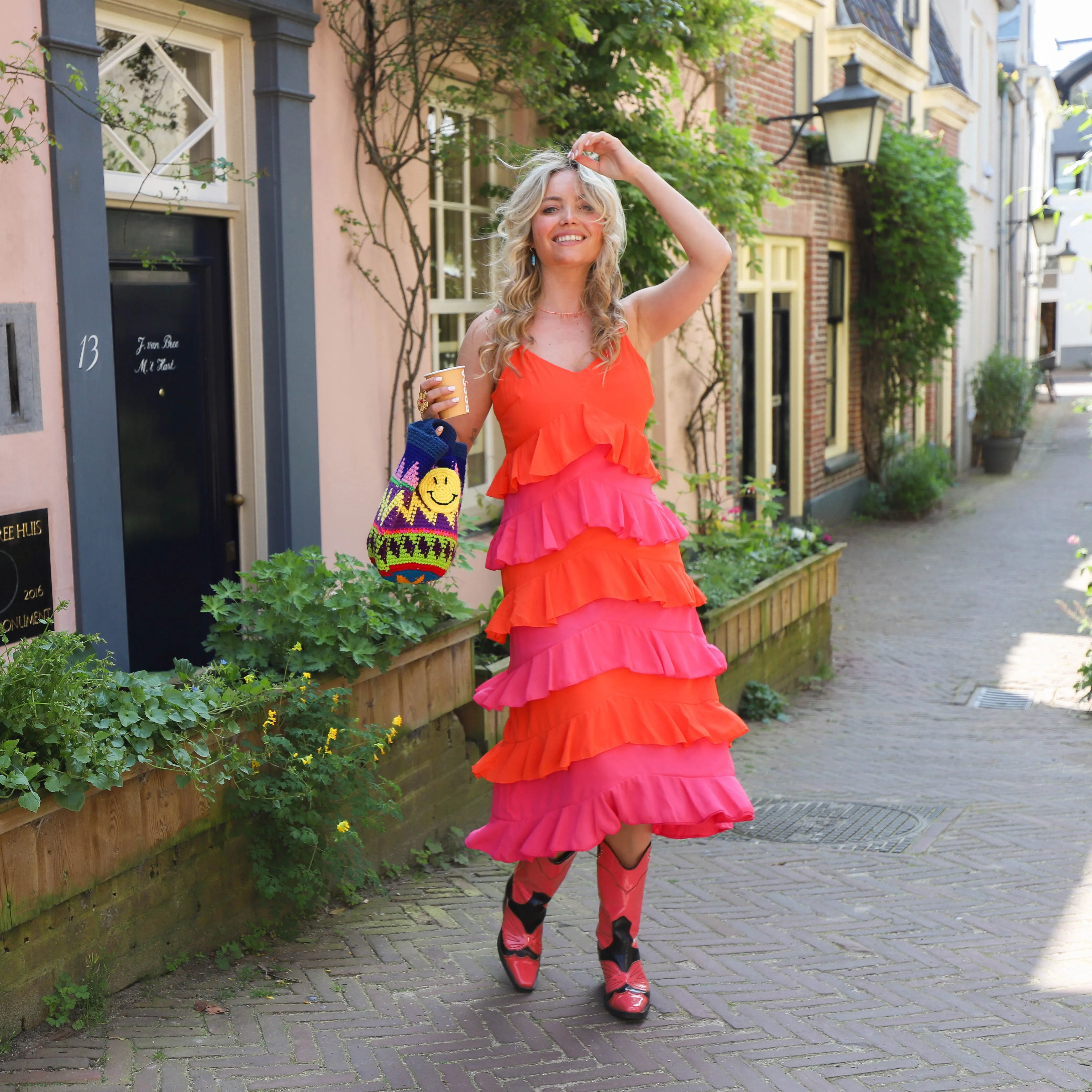YAS Clara strap midi dress mandarin